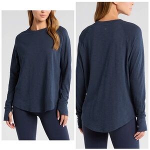 Zella Navy Sapphire Mineral Wash Cotton Relaxed Fit Jersey Top Size 2 XL